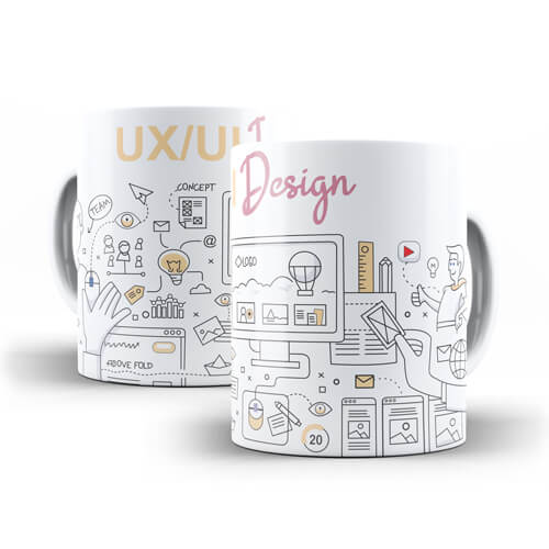 Caneca branca de porcelana UX UI Design